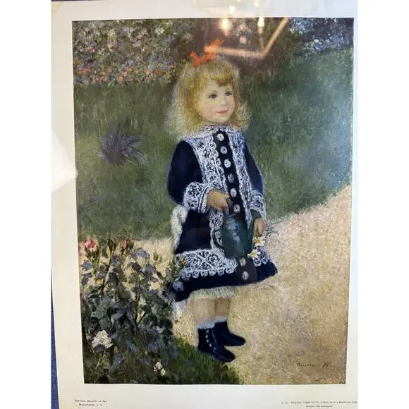 Vintage Renoir Girl with a Watering Can Framed Art Print National Cottage Core